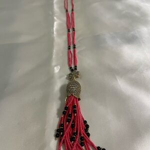Elegant Pink and Black Beaded Necklace